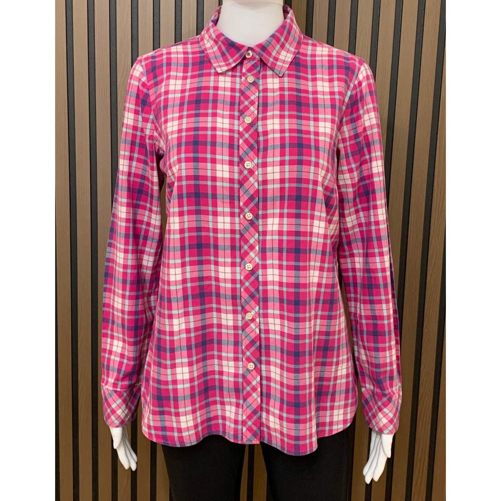 Talbots Women's Pink Blue Plaid Cotton Button Down Long Sleeve Shirt Size S
